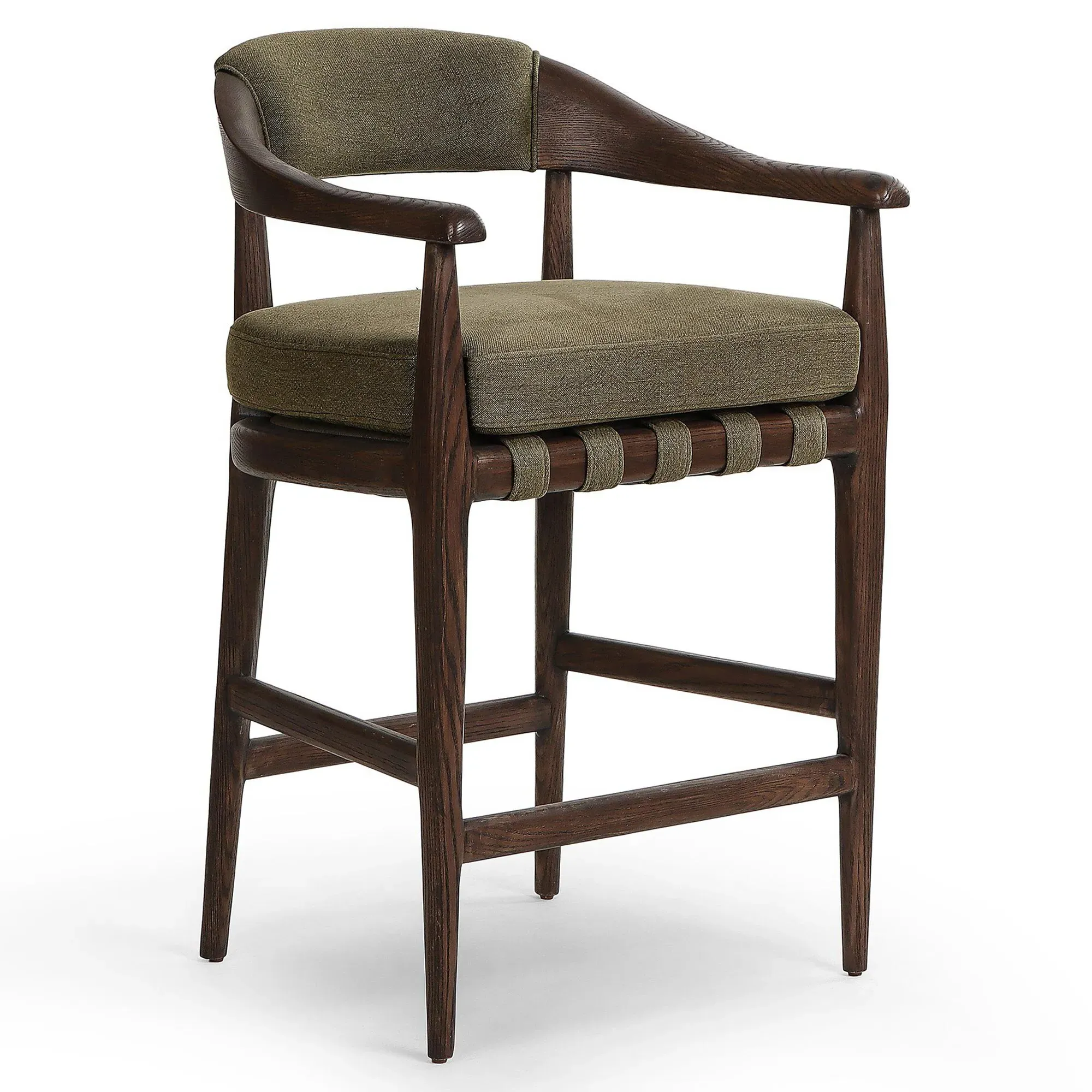 Ilonah Upholstered Counter Stool - Olive Green, Oak