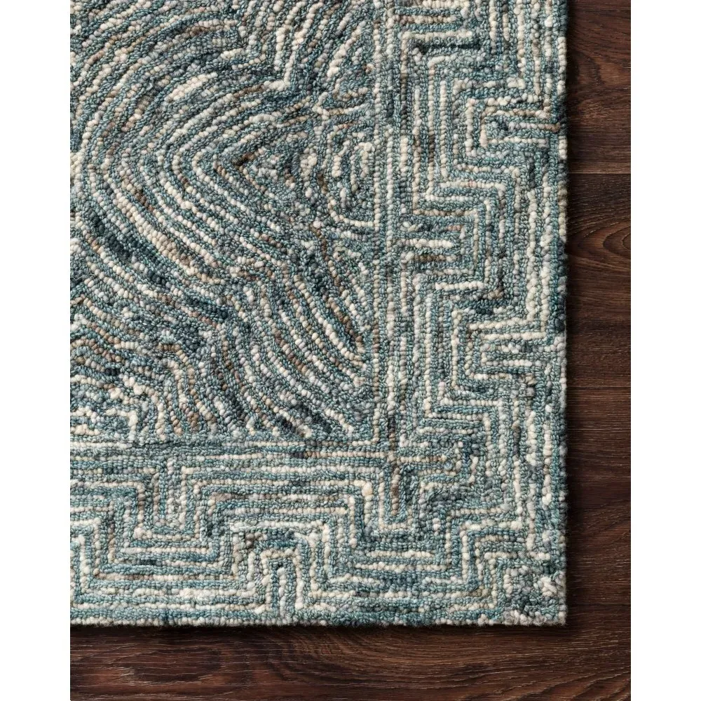 Iloria Abstract Linear Patterned Rug - Blue, Wool