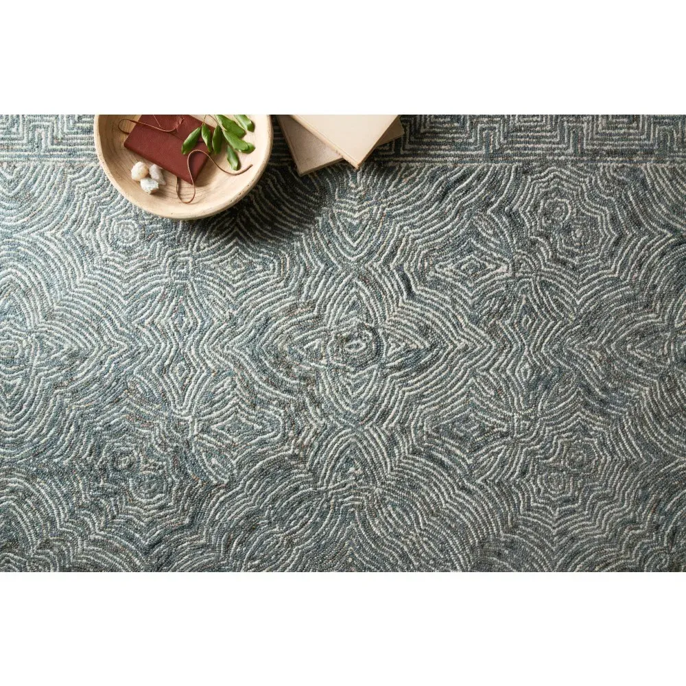 Iloria Abstract Linear Patterned Rug - Blue, Wool