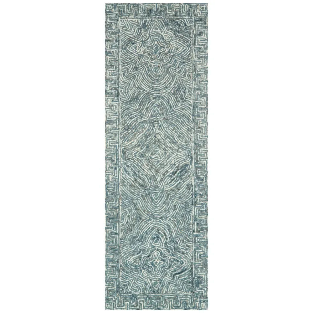 Iloria Abstract Linear Patterned Rug - Blue, Wool