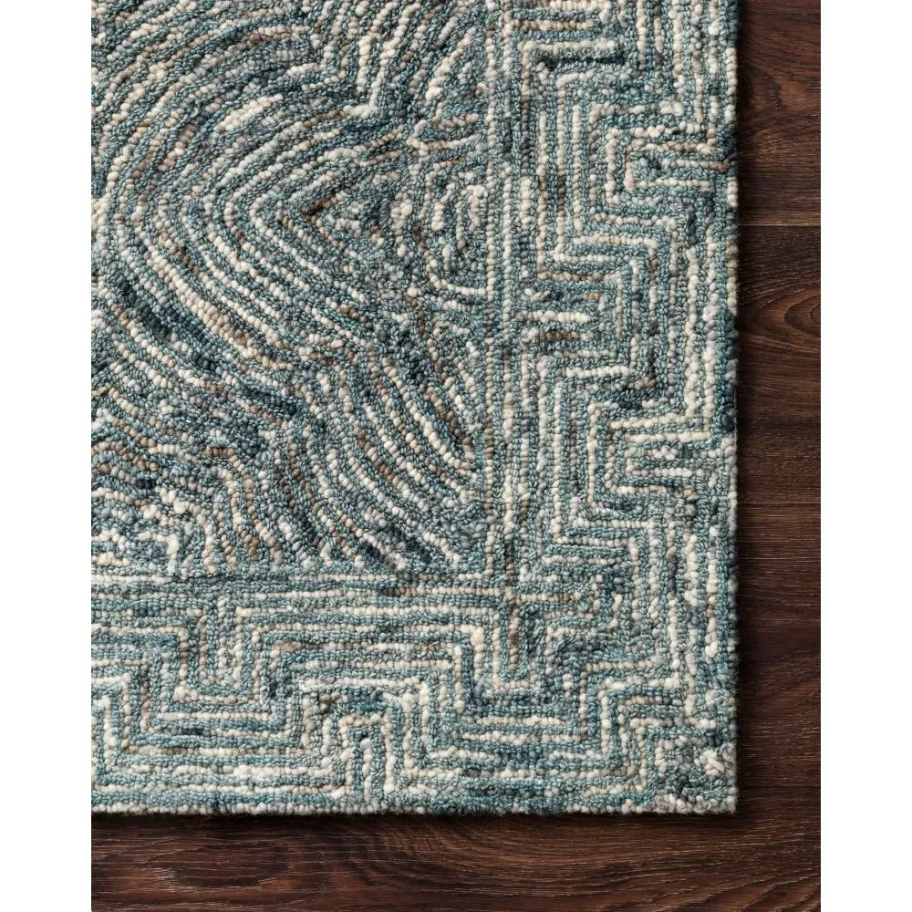 Iloria Abstract Linear Patterned Rug Sample - Blue, Wool