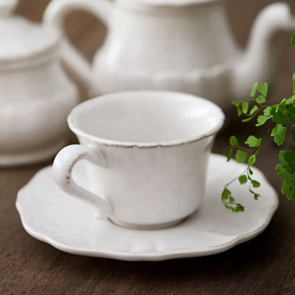 Impressions Teacup and Saucer Set of 4 - White, Stoneware