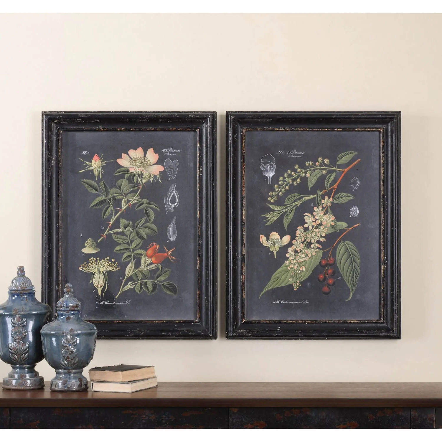 Indie French Country Botanical Diptych Illustration - Green, Black