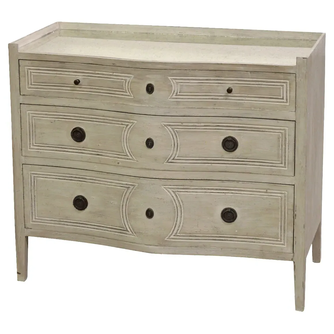 Ines French Country 3 Drawer Mirrored Tray Top Dresser - Grey image