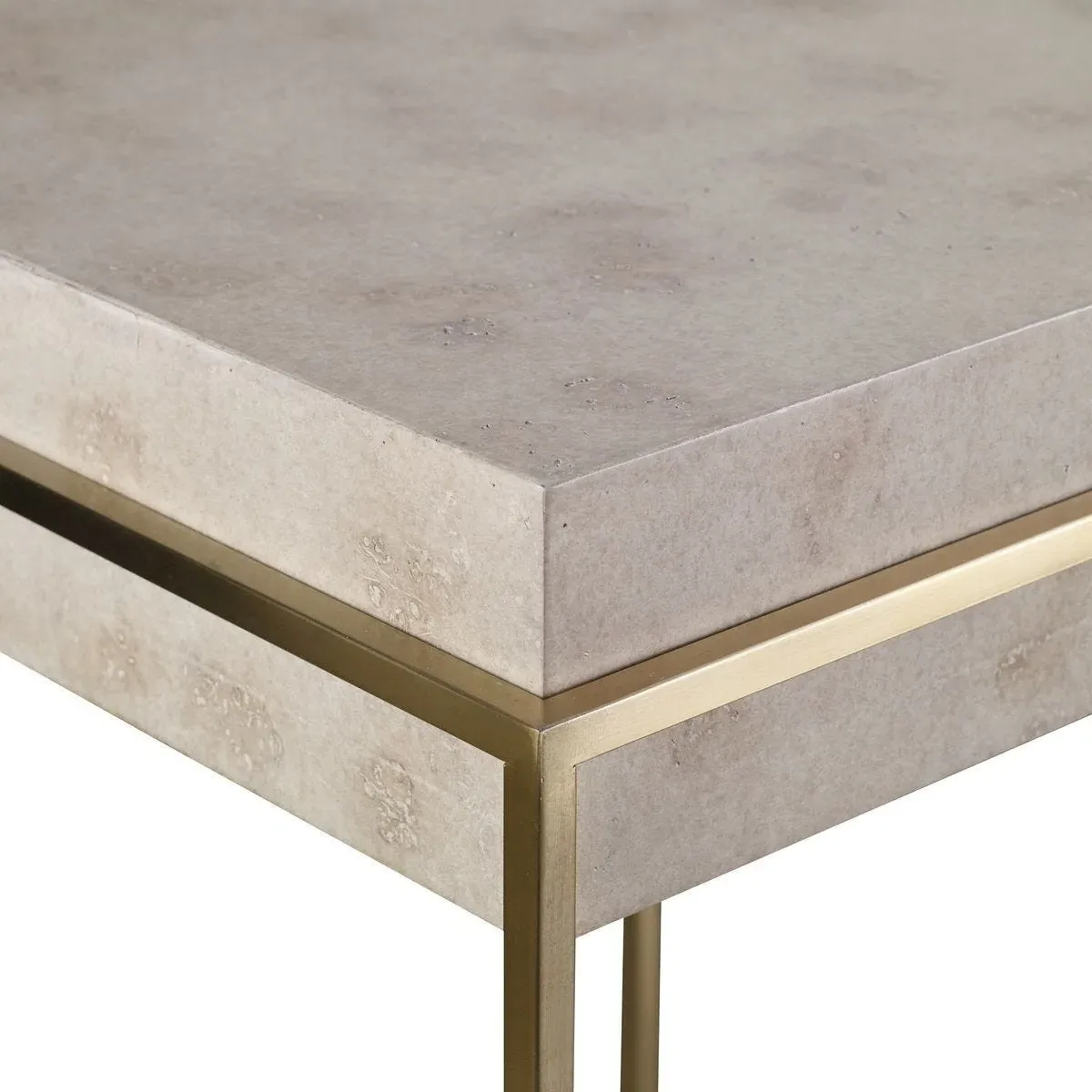 Iris Square Side Table - Cream, Burl Veneer