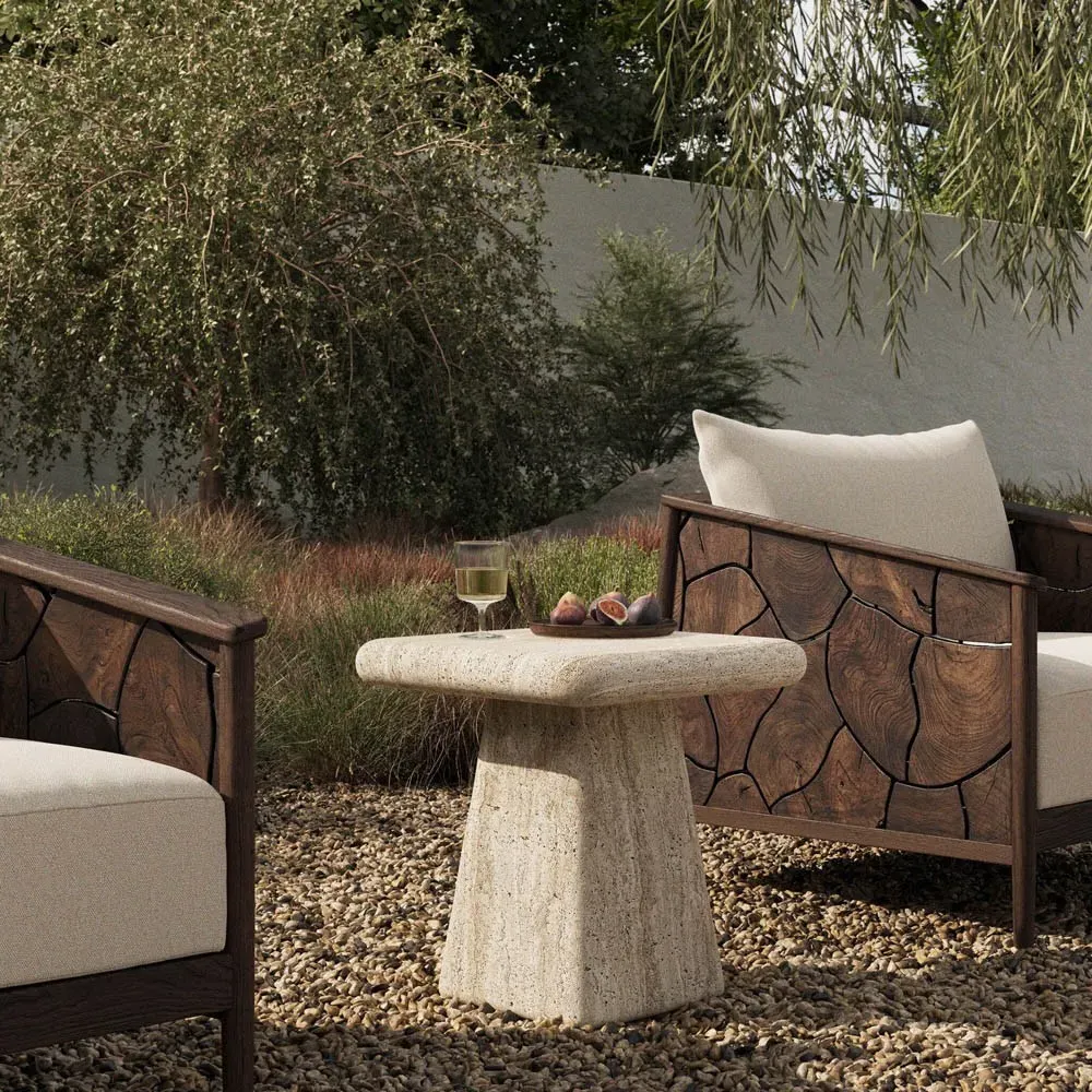 Irish Square Outdoor End Table - White, Concrete