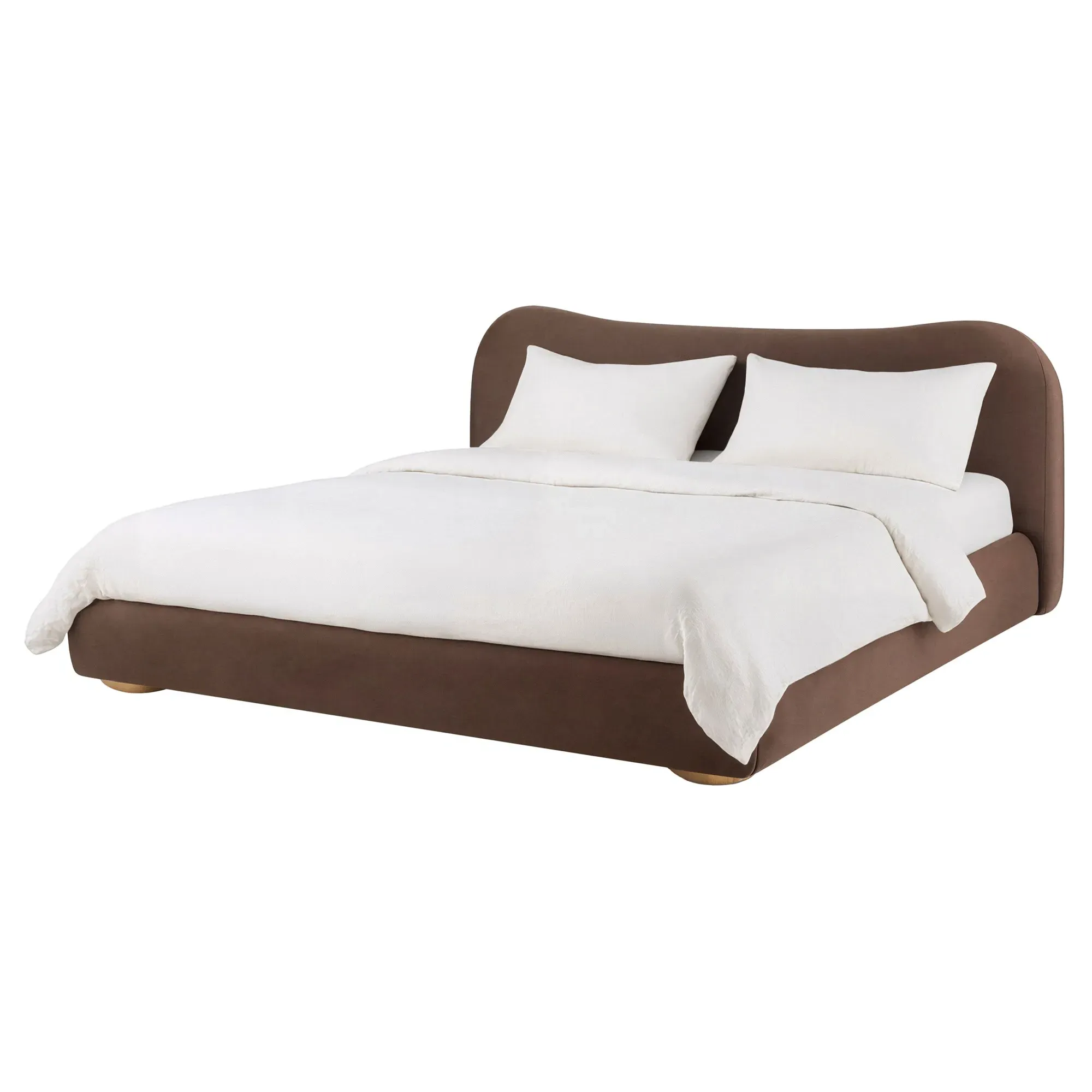 Iritelle King Size Curved Bed - Brown, Rubber Wood
