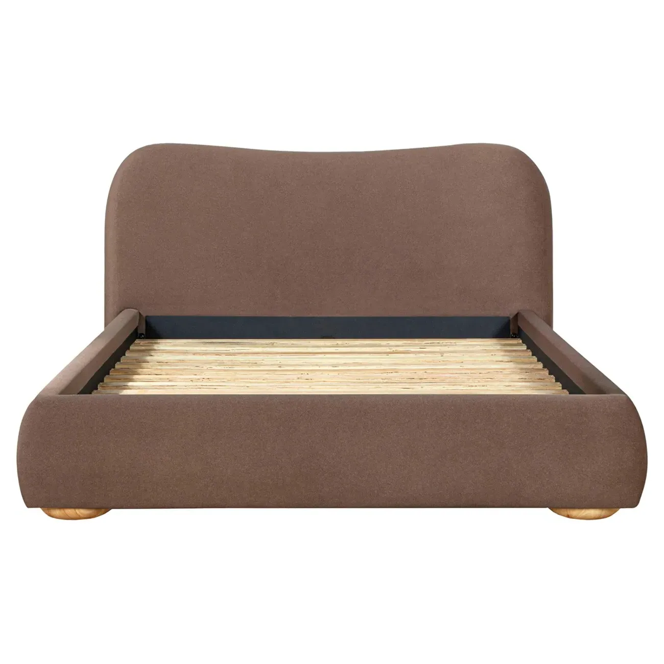 Iritelle Queen Size Curved Bed - Brown, Rubber Wood