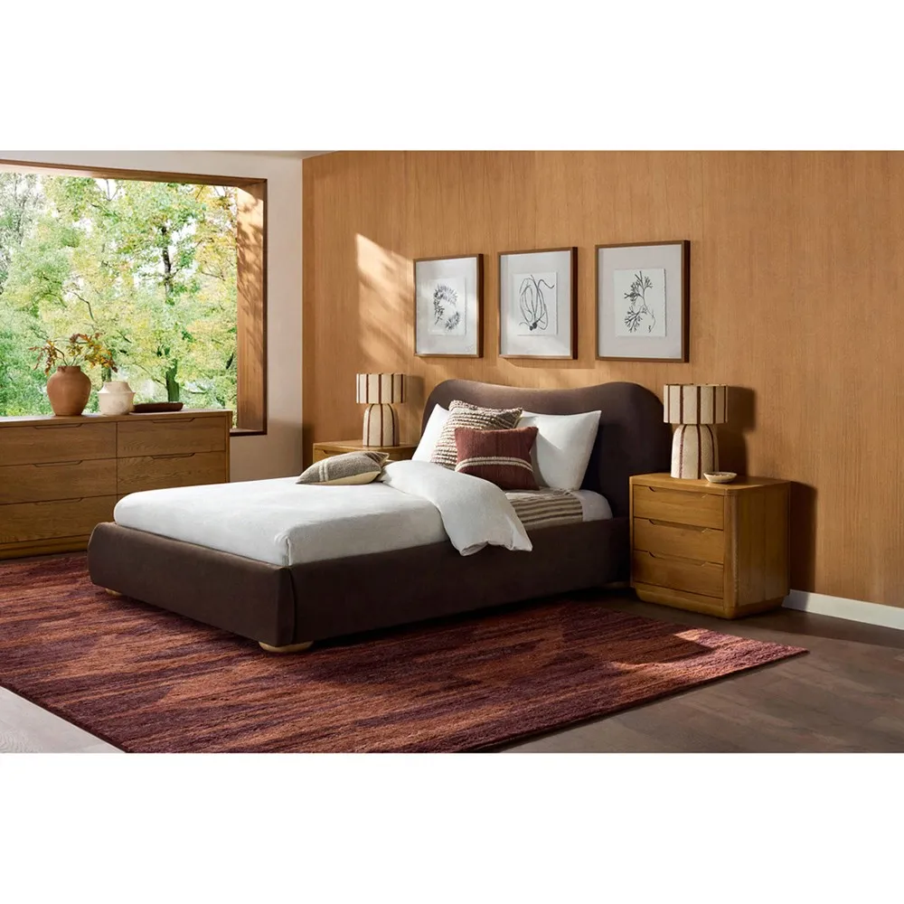 Iritelle Queen Size Curved Bed - Brown, Rubber Wood