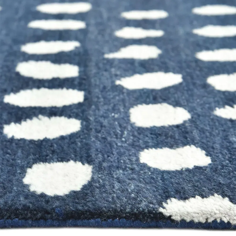 Irma Dot Patterned Hand Knotted Rug - Navy, Wool