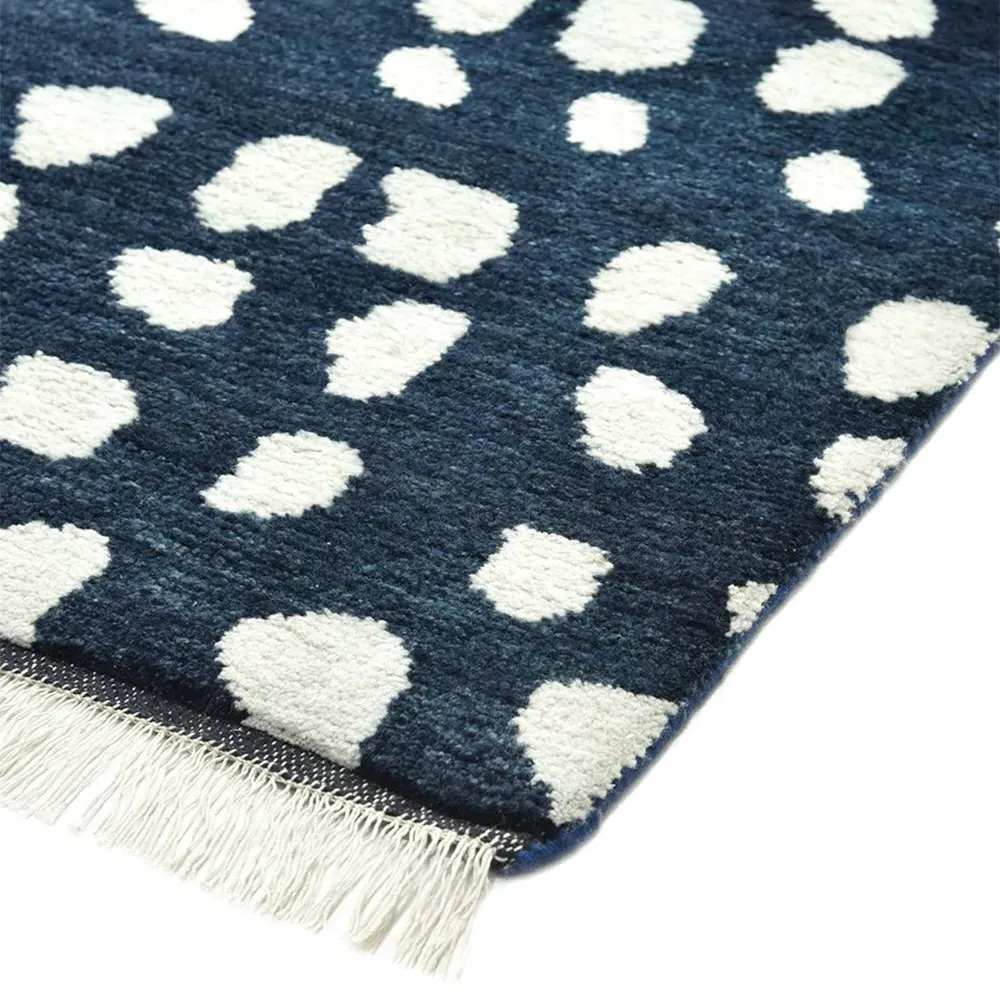 Irma Dot Patterned Hand Knotted Rug - Navy, Wool