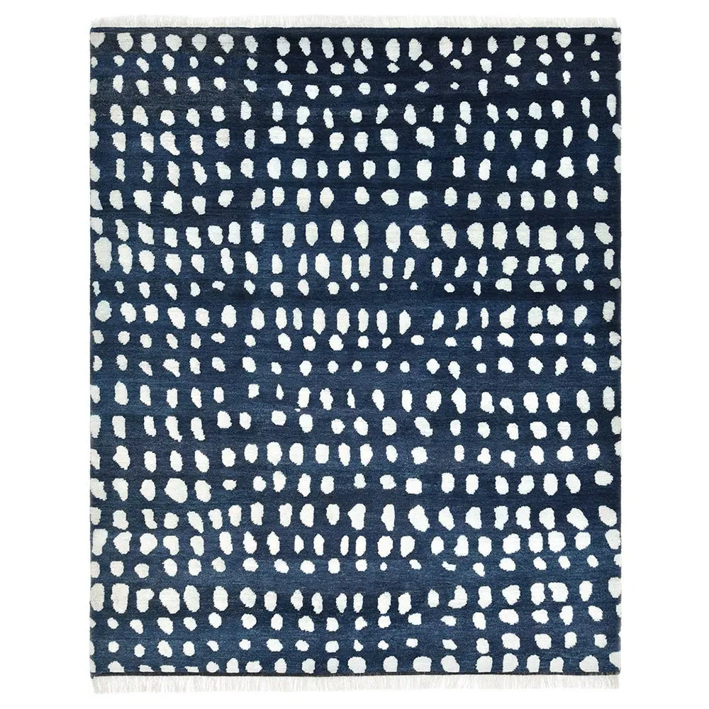 Irma Dot Patterned Hand Knotted Rug - Navy, Wool