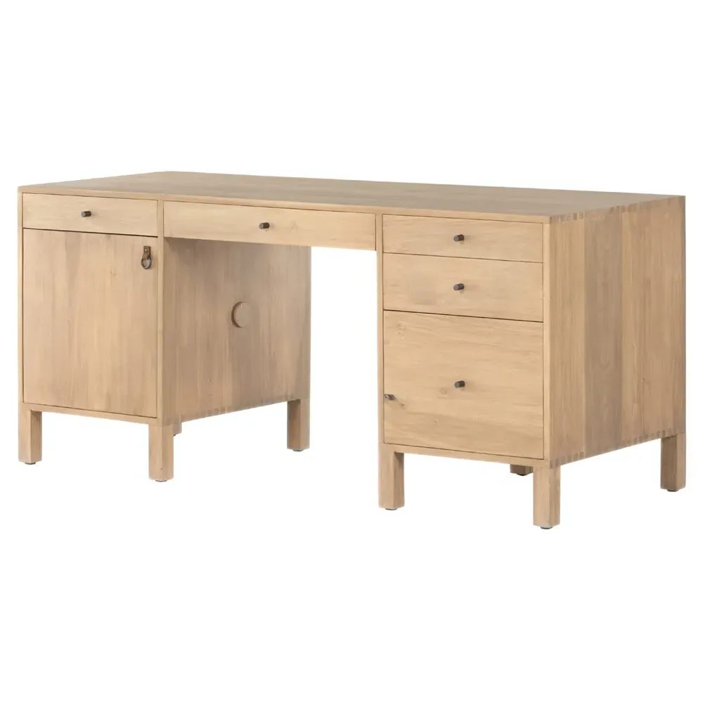 Isaac Executive Desk with Storage - Brown, Wood