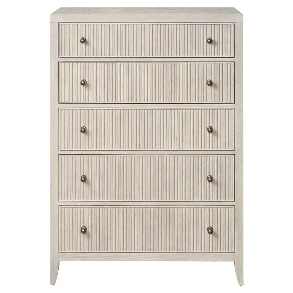 Isabella Fluted Tall Chest - White, Oak