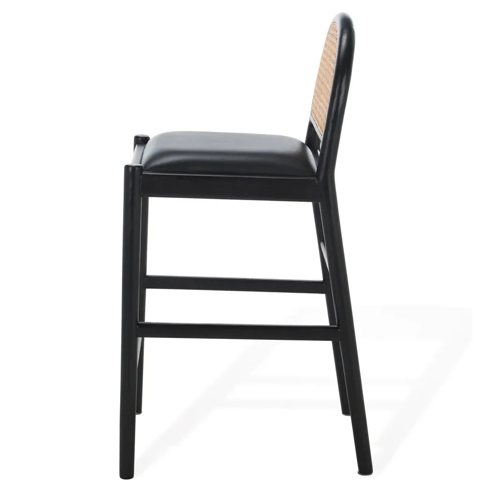 Isabella Leather Rattan Counter Stool - Black