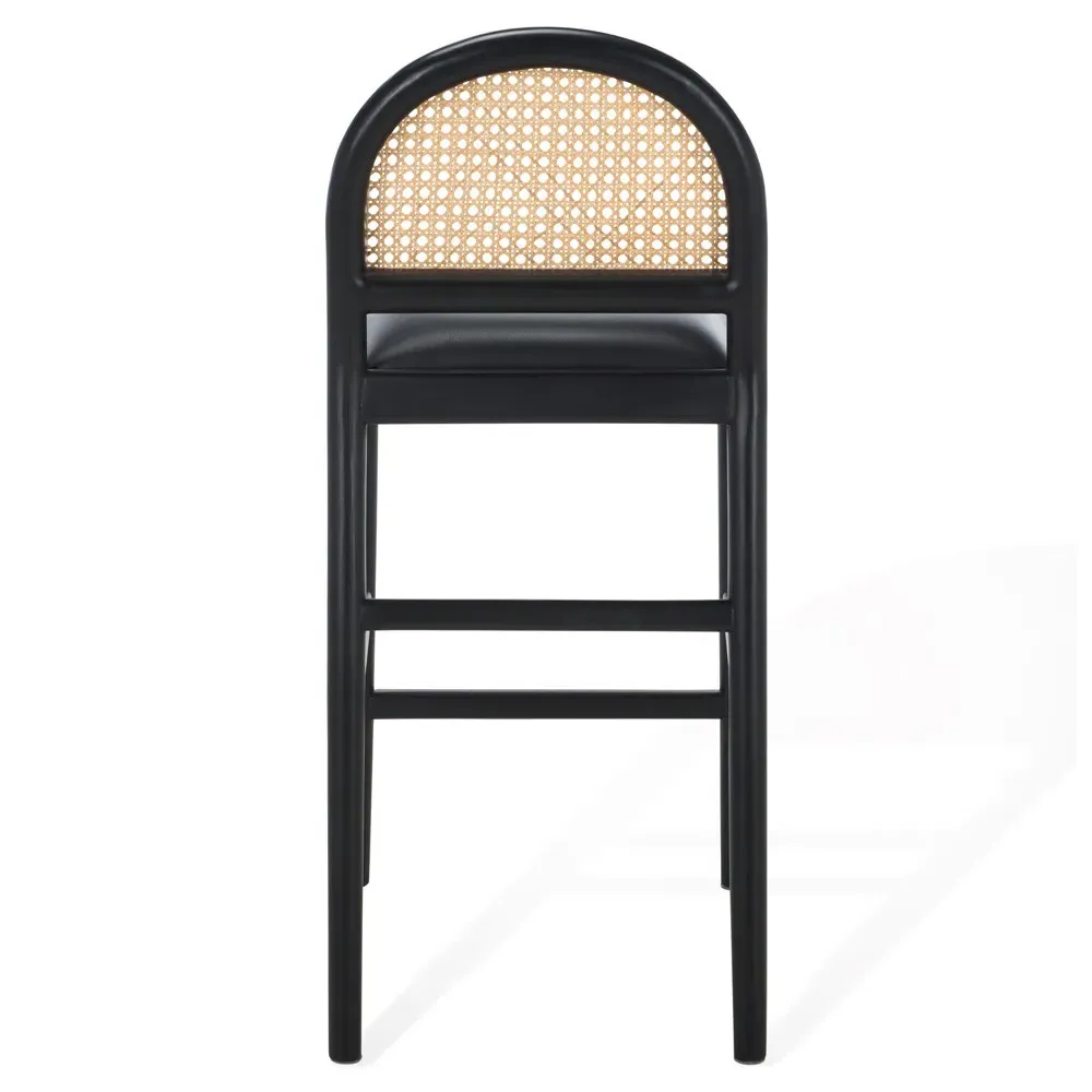 Isabella Leather Rattan Counter Stool - Black