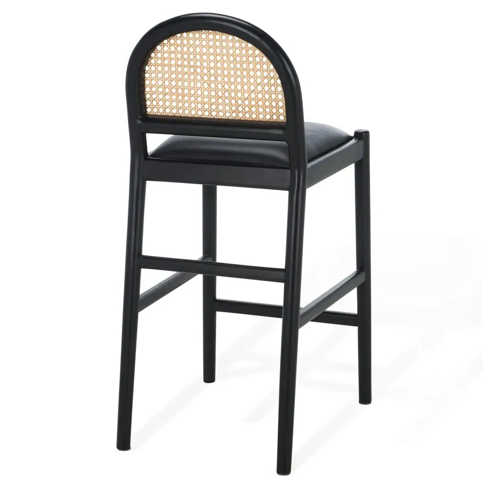 Isabella Leather Rattan Counter Stool - Black