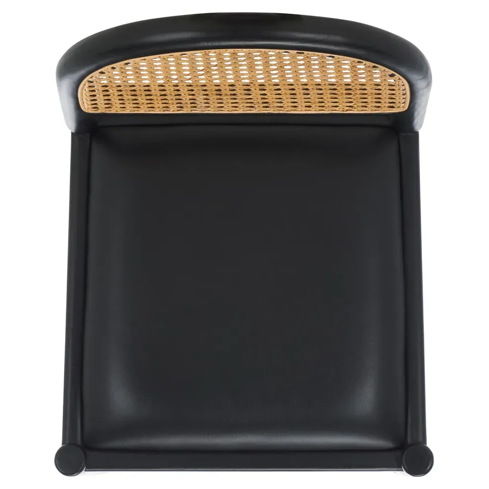 Isabella Leather Rattan Counter Stool - Black