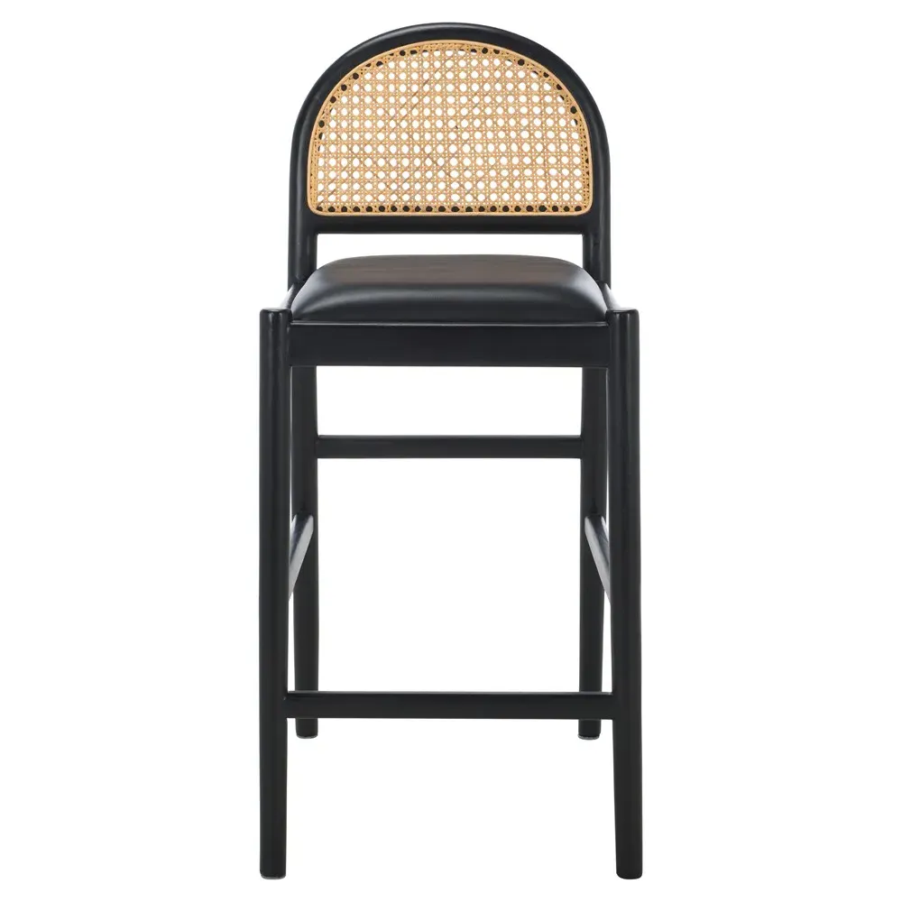 Isabella Leather Rattan Counter Stool - Black