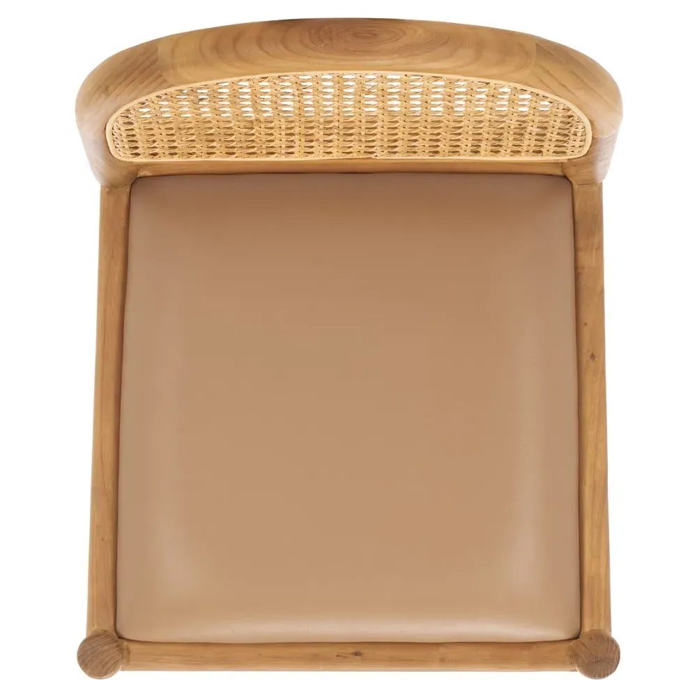 Isabella Leather Rattan Counter Stool - Brown