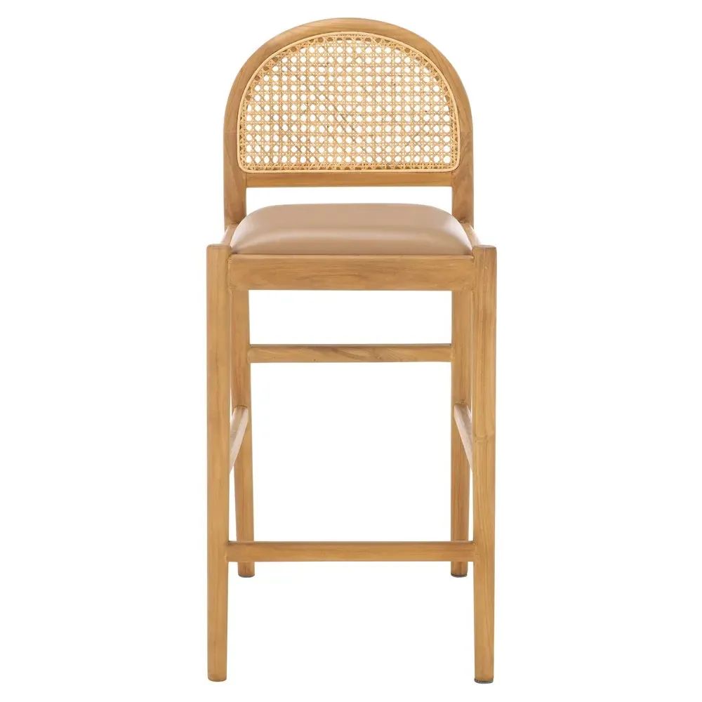 Isabella Leather Rattan Counter Stool - Brown