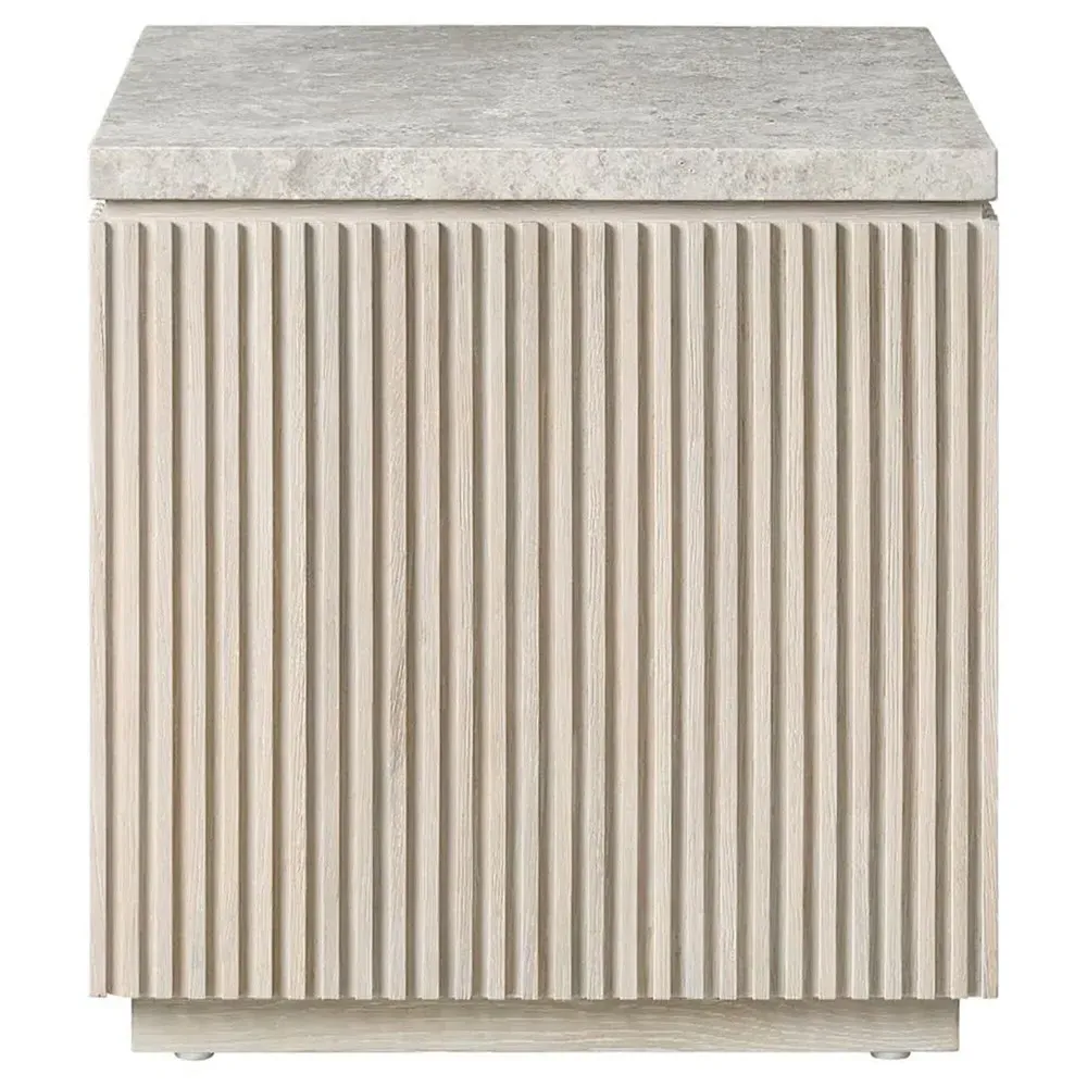 Isabella Square Side Table - White, Stone Oak