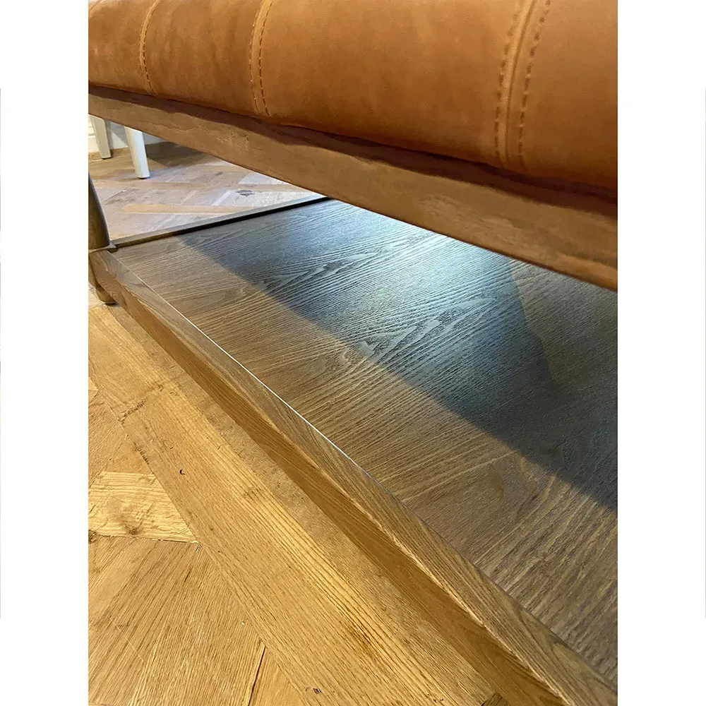 Ishan Square Tufted Ottoman - Brown, Oak Wood