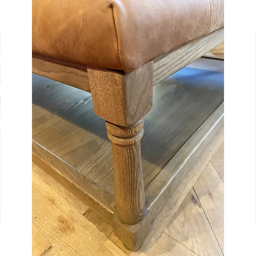 Ishan Square Tufted Ottoman - Brown, Oak Wood