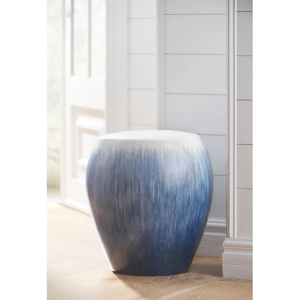 Isla Round Garden Stool - Blue, Ceramic