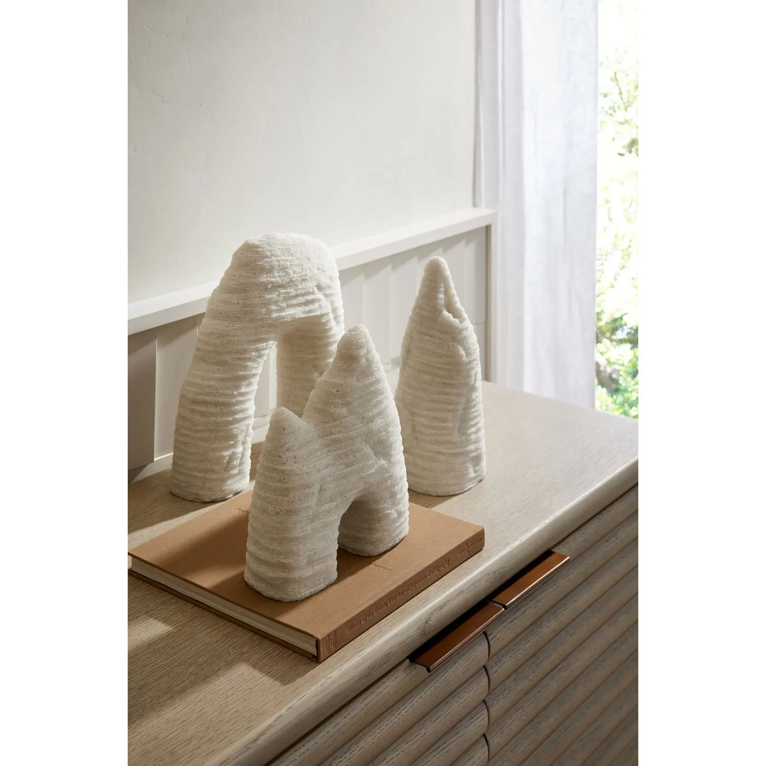 Isla Textured Sculpture Set of 3 - White, Ricestone
