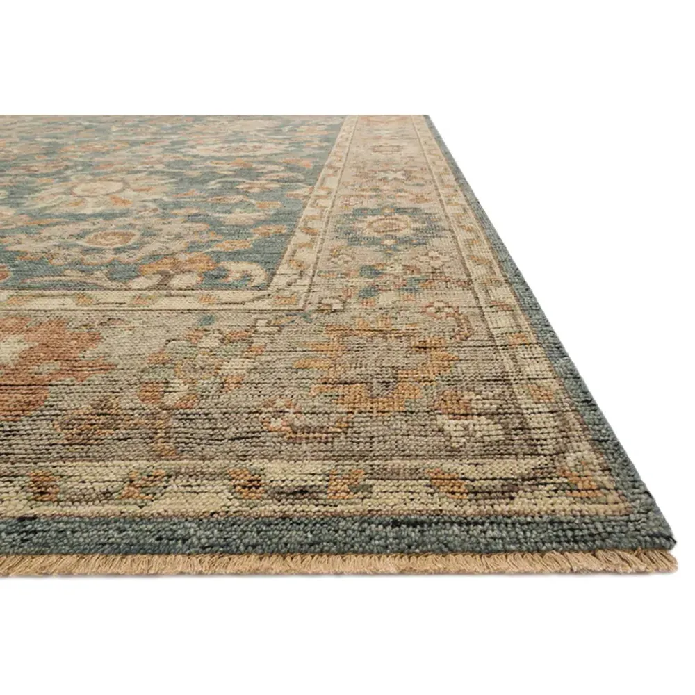 Ismael Floral Hand Knotted Rug Sample - Blue, Wool