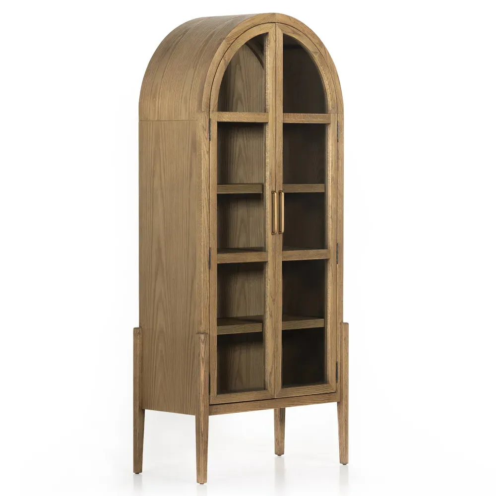 Ivan 2 Glass Door Arched Display Case - Brown, Oak