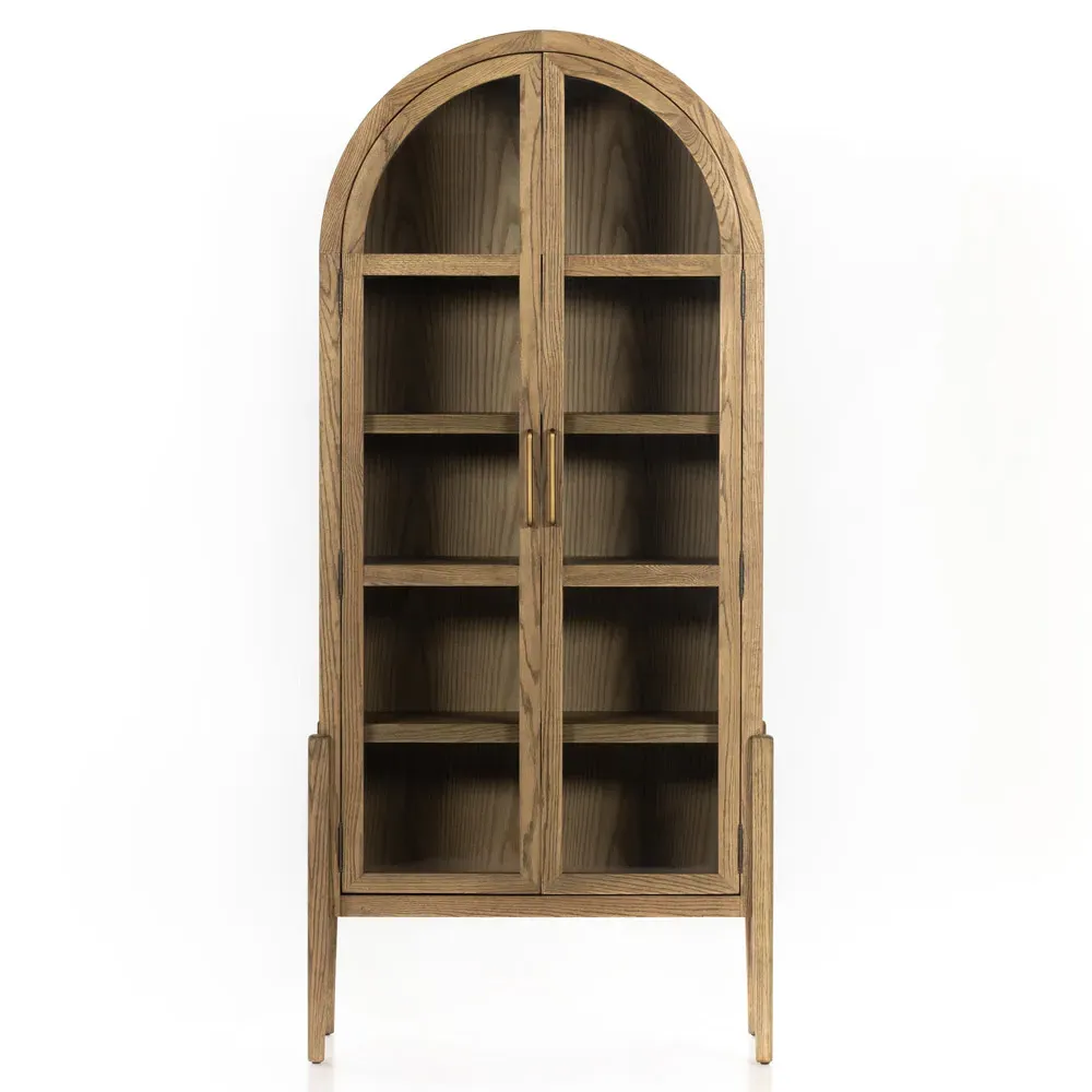 Ivan 2 Glass Door Arched Display Case - Brown, Oak image