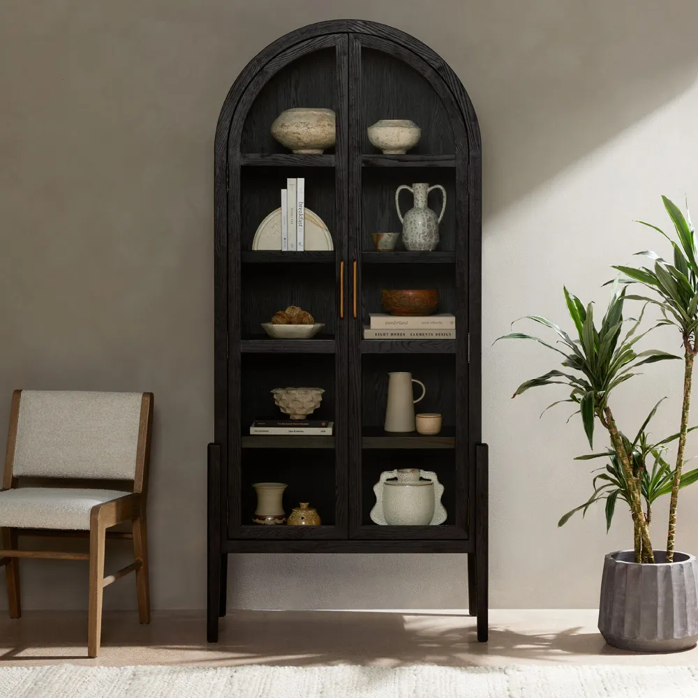 Ivan 2 Glass Door Arched Display Case - Matte Black, Oak