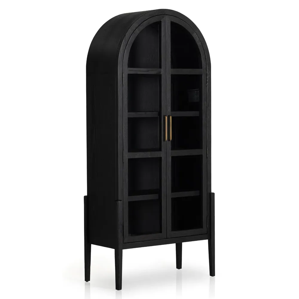 Ivan 2 Glass Door Arched Display Case - Matte Black, Oak