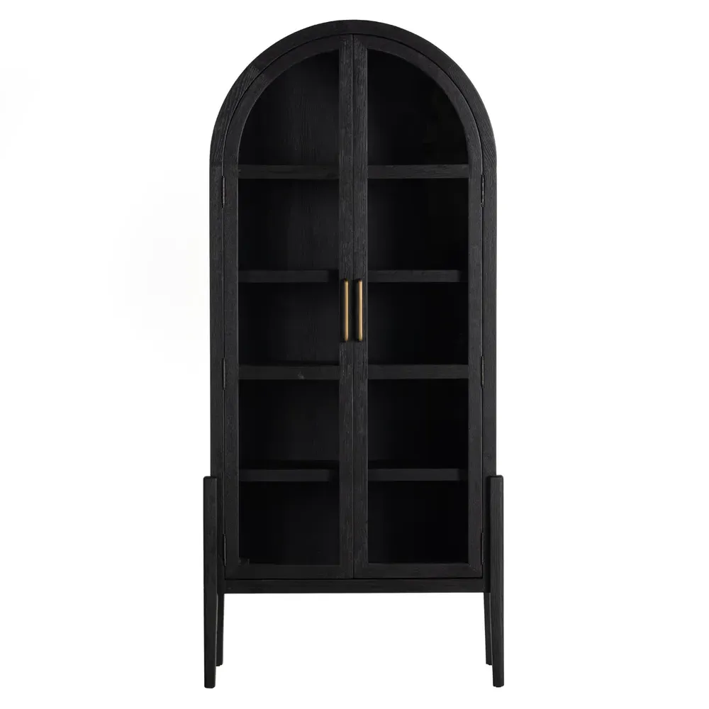 Ivan 2 Glass Door Arched Display Case - Matte Black, Oak