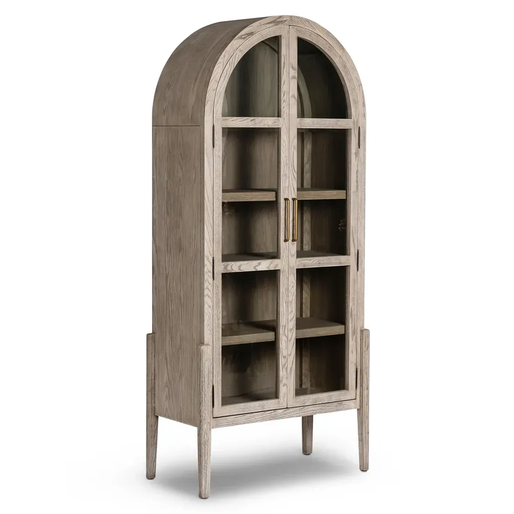 Ivan 2 Glass Door Arched Display Case - White, Oak