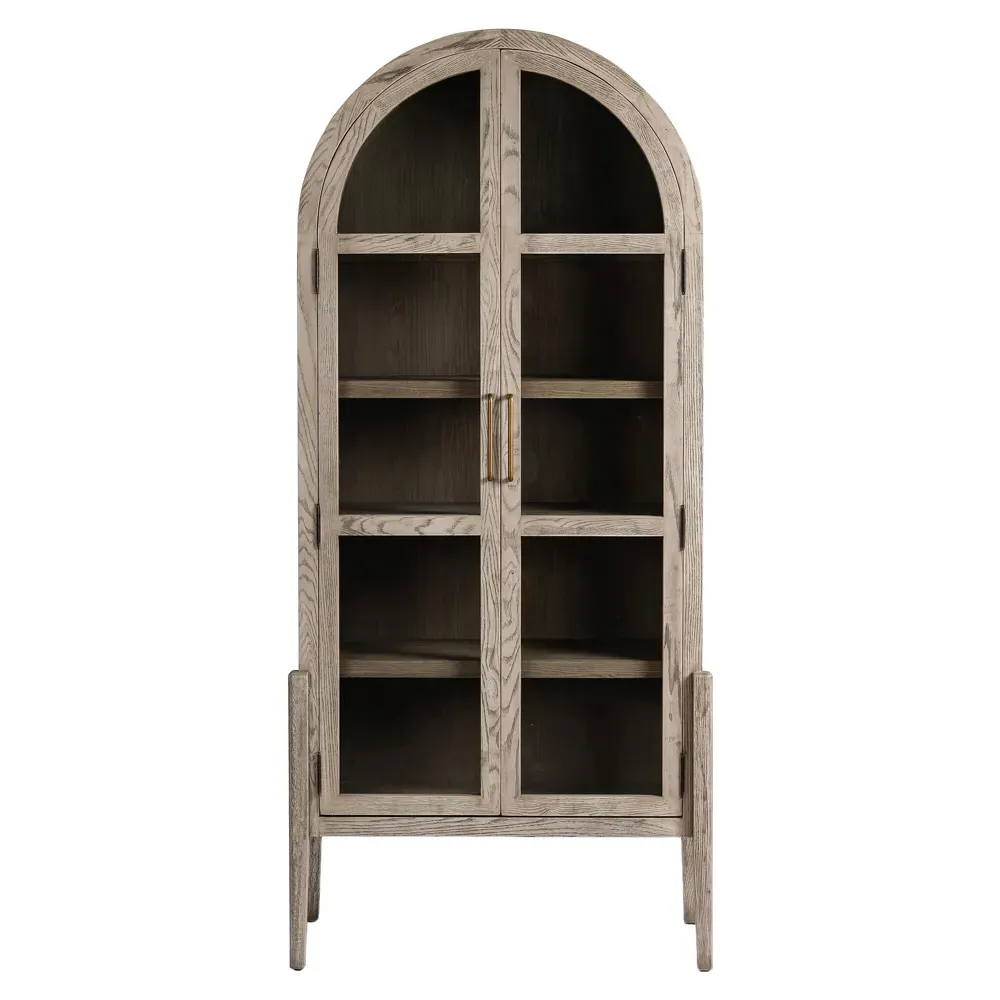 Ivan 2 Glass Door Arched Display Case - White, Oak