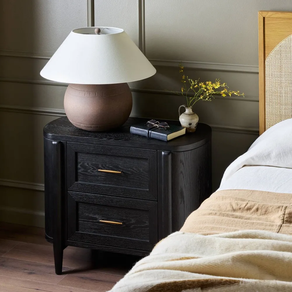 Ivan Nightstand with Storage - Black, Oak
