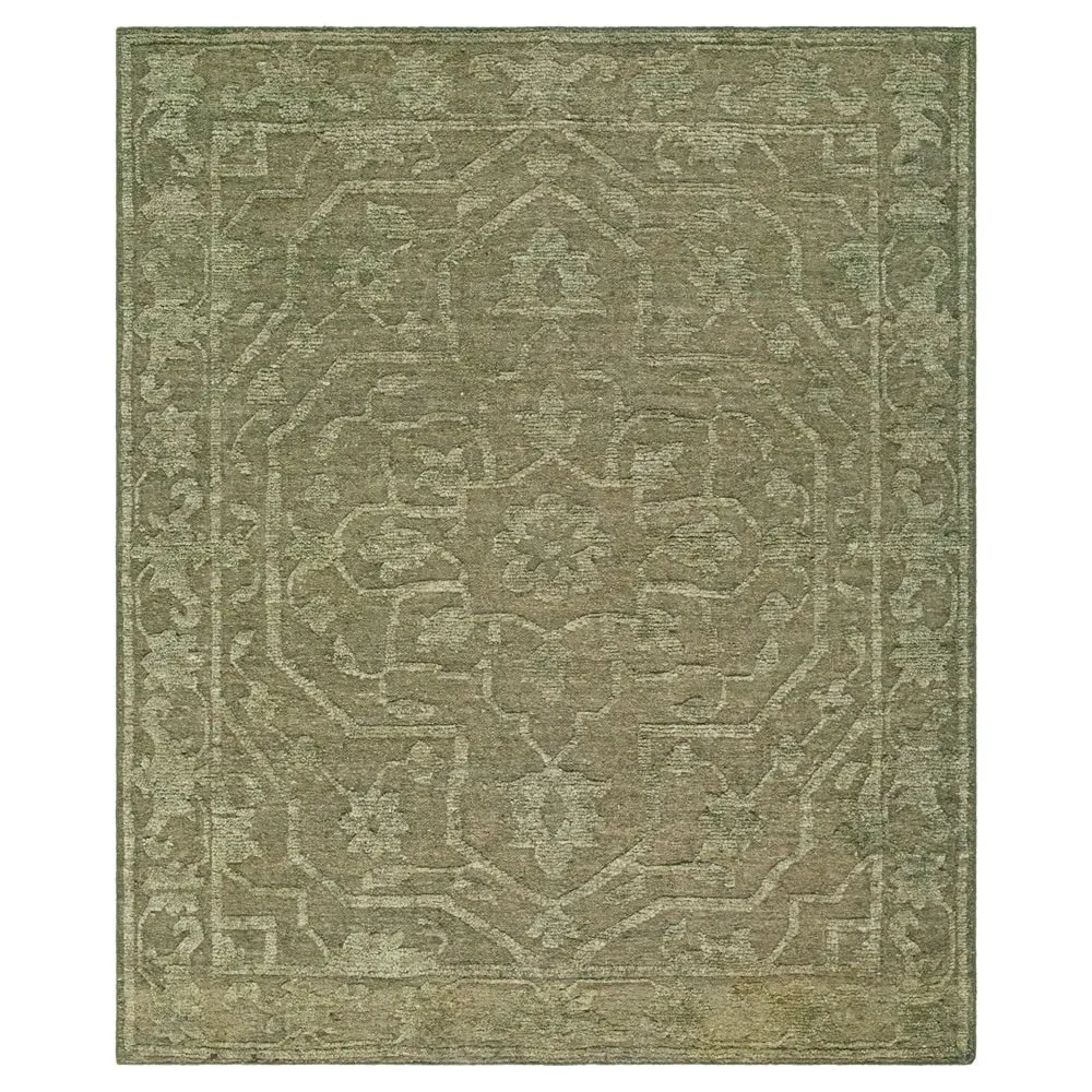 Ivana 8x10 Floral Patterned Hand Knotted Rug - Green, Wool
