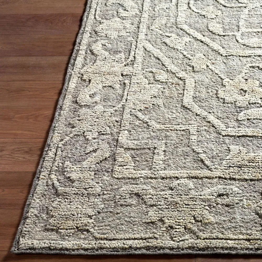 Ivana Floral Patterned Hand Knotted Rug 9'x12' - Grey, Wool