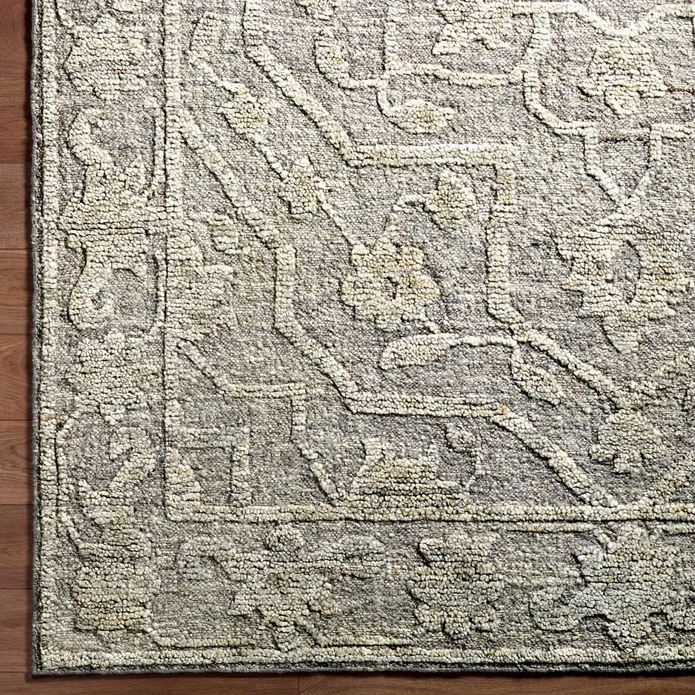 Ivana Floral Patterned Hand Knotted Rug Sample - Grey, Wool