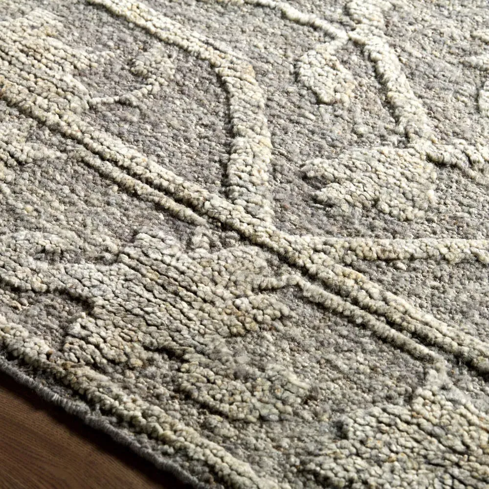 Ivana Floral Patterned Hand Knotted Rug Sample - Grey, Wool