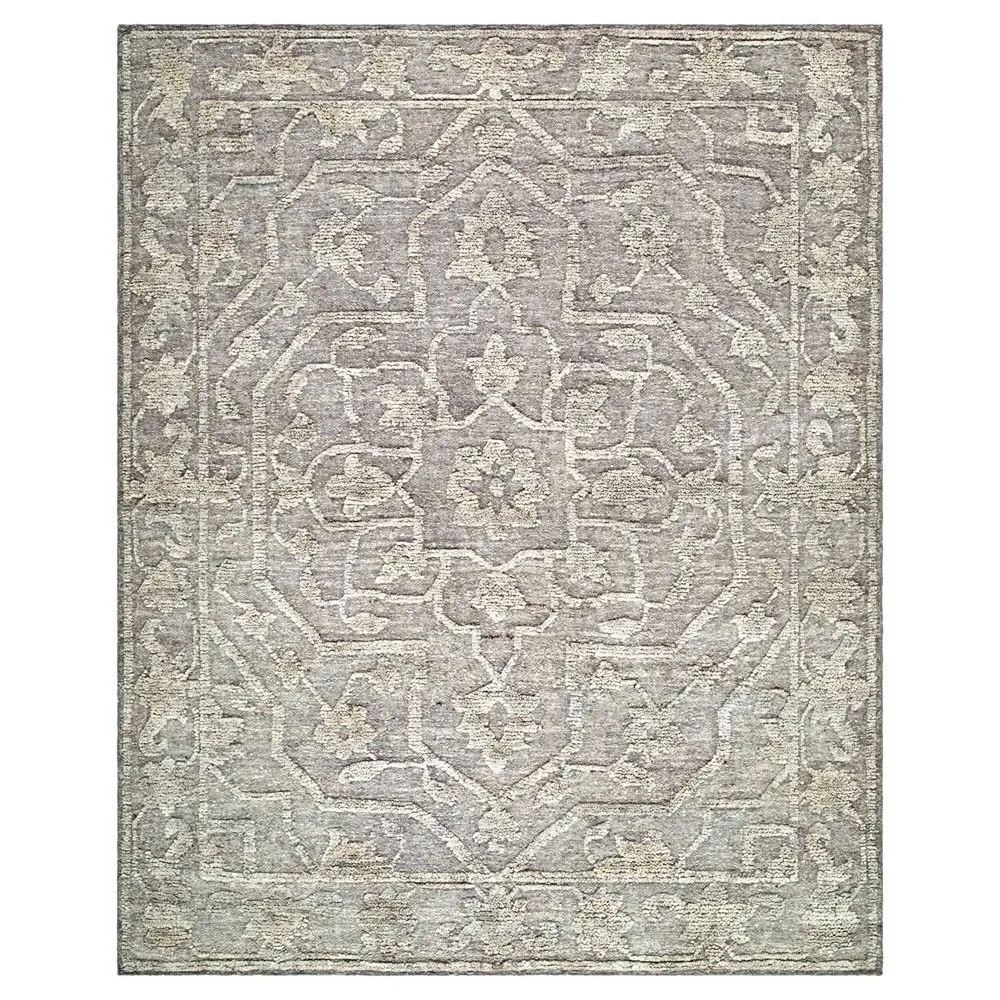 Ivana Floral Patterned Hand Knotted Rug Sample - Grey, Wool