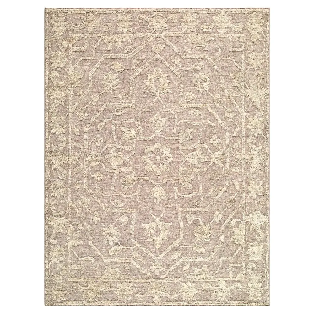 Ivana Floral Patterned Hand Knotted Rug Sample - Taupe, Wool