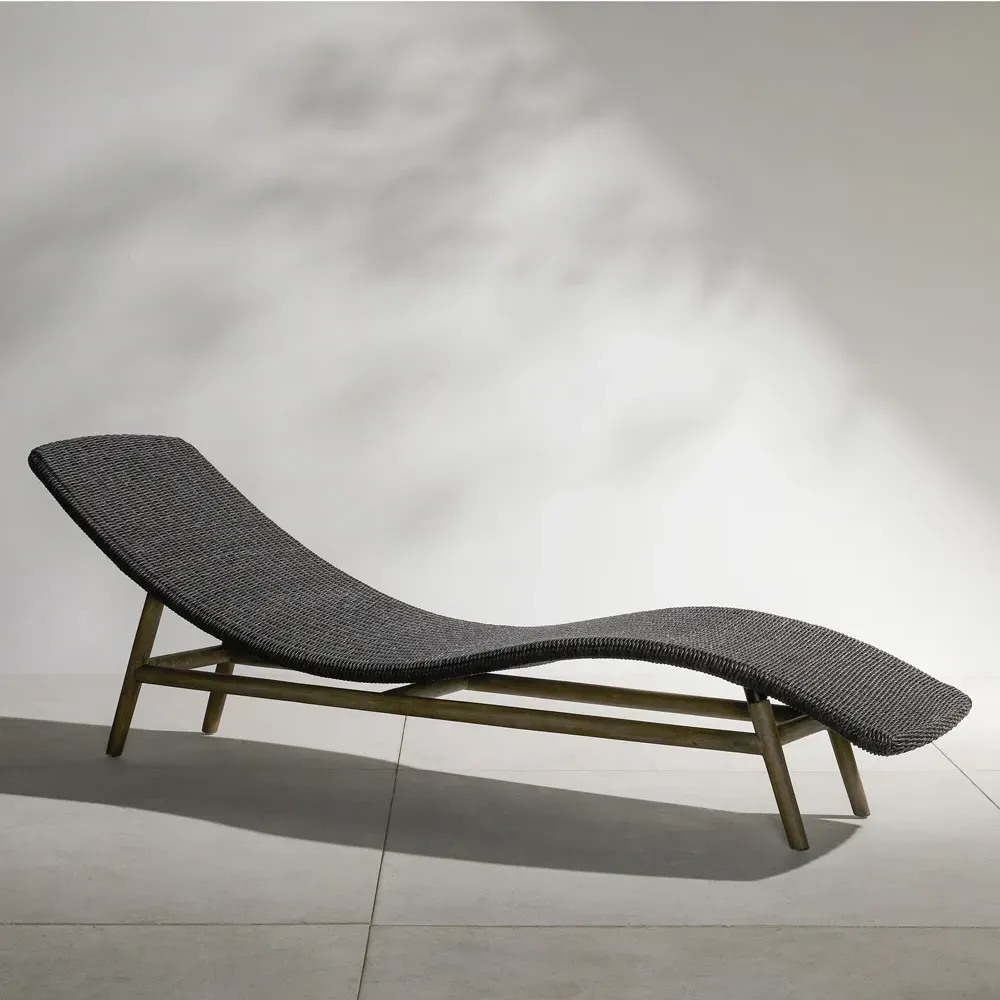 Ivanna Outdoor Chaise Lounge - Black, Teak