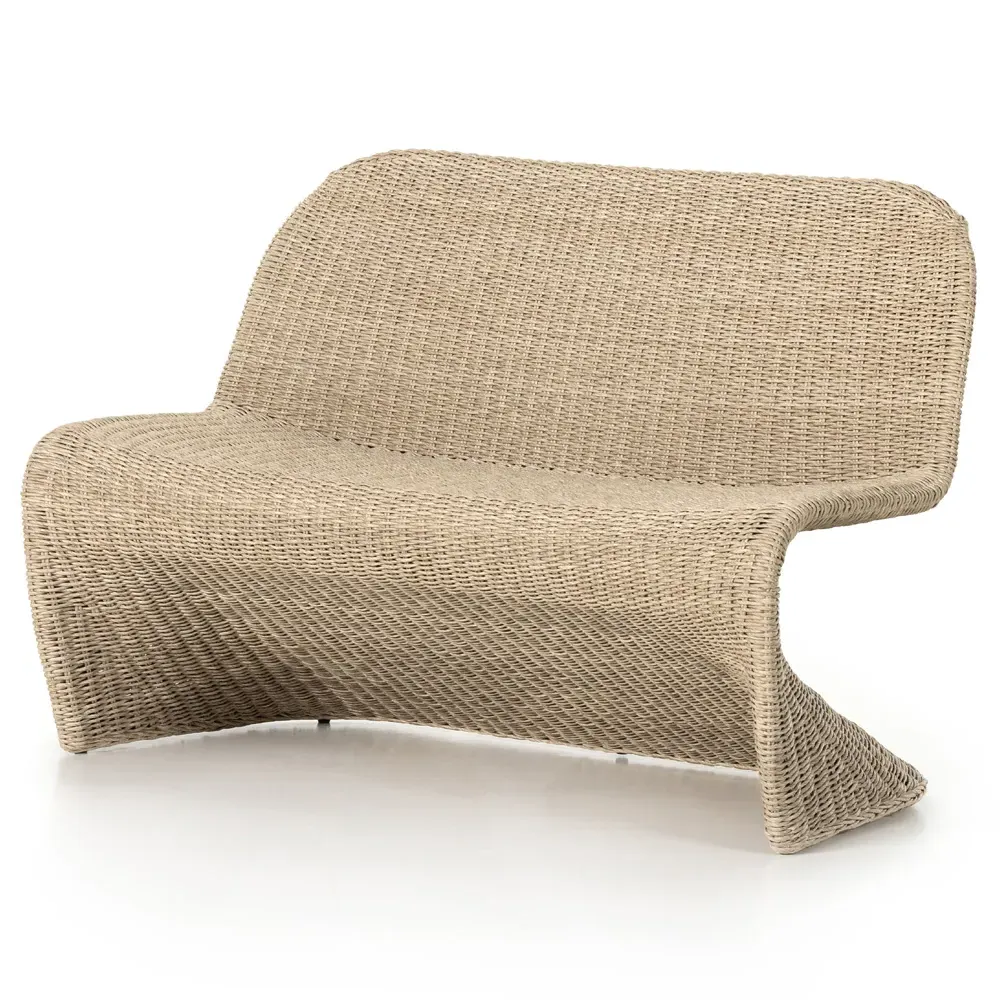 Ivanna Outdoor Dining Bench - White, Wicker