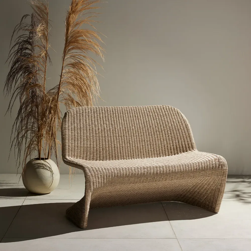 Ivanna Outdoor Dining Bench - White, Wicker