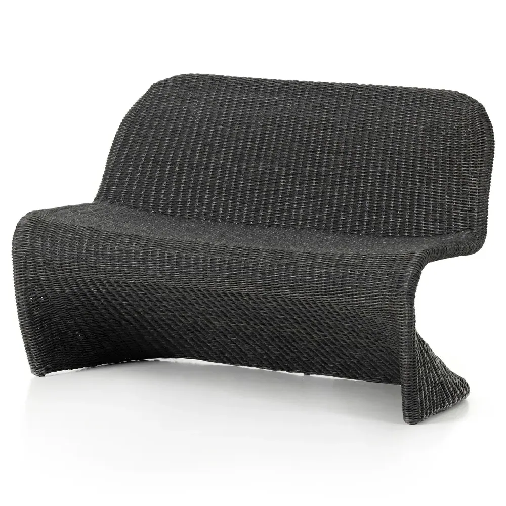 Ivanna Woven Wicker Outdoor Dining Bench - Black