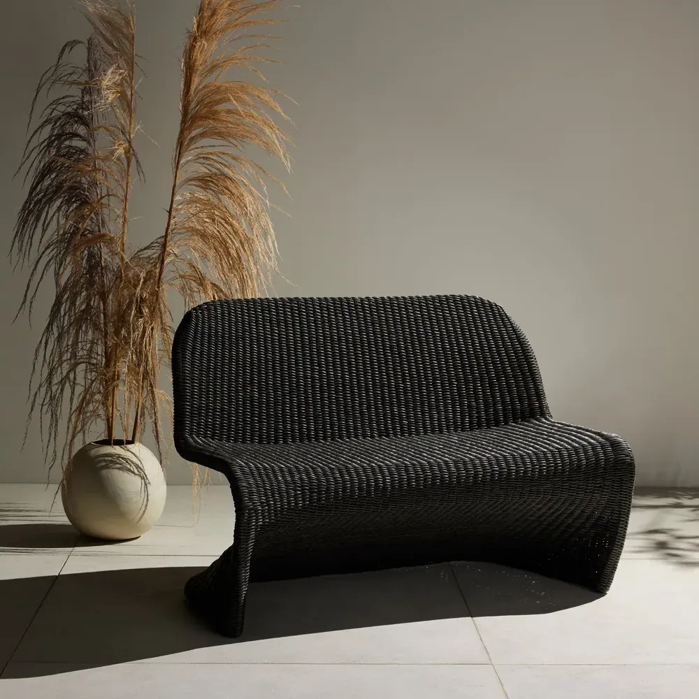 Ivanna Woven Wicker Outdoor Dining Bench - Black